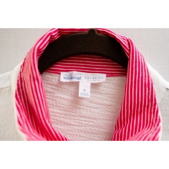 Hello Saturday Talbots Petite S cotton longsleeve white collared pullover pocket - Picture 2 of 7